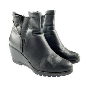 Sorel After Hours Black Leather Ankle Pull On Chelsea Wedge Boots 9.5 Women's